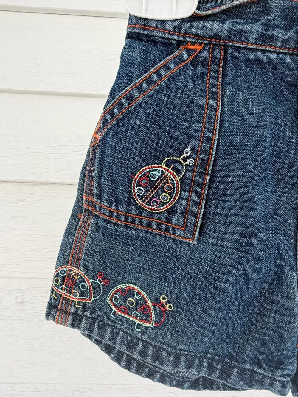 NWT OshKosh B'gosh Vintage 2000s Shorts 6–9M Ladybug Embroidered Denim Cotton